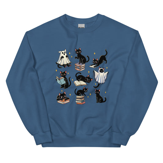 Cats and Books Fall Sweatshirt, Crew Neck Warm