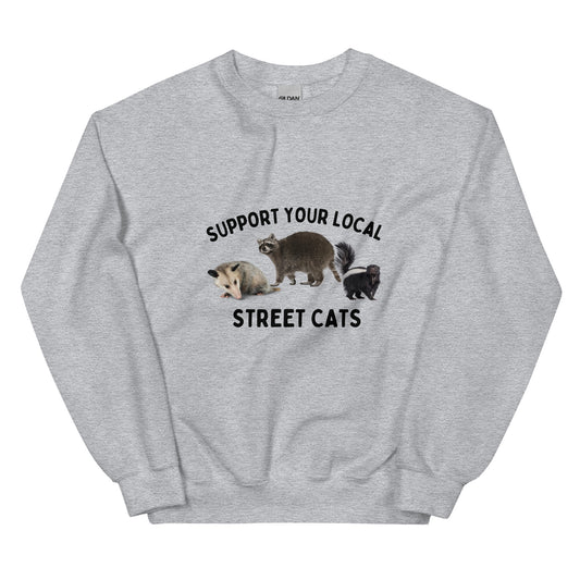 Support Your Local Street Cats Sweatshirt, Funny Raccoon, Possum, Skunk, Warm Long Sleeve